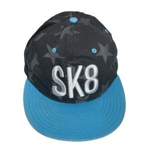 Kids SK8 Skateboarding Flat Brim Baseball Cap Black Blue Star Pattern Hat